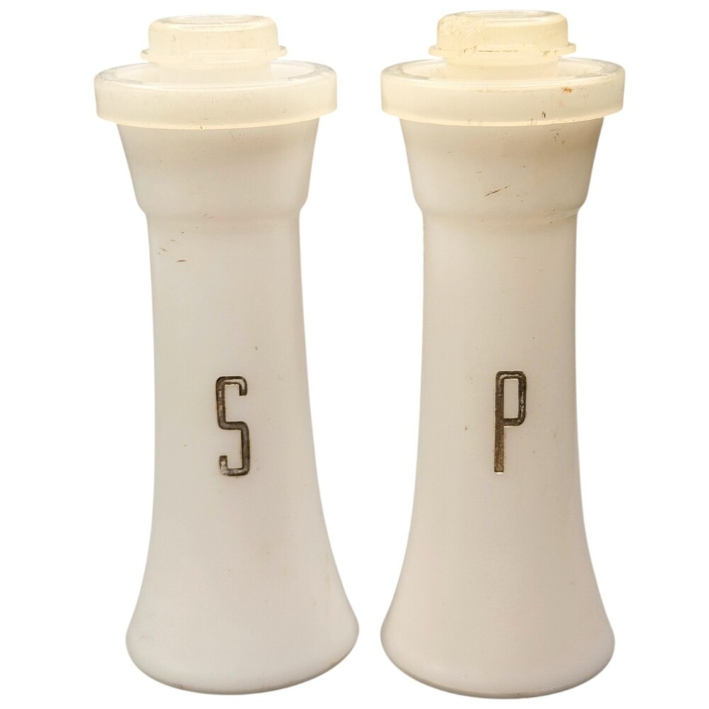 Tupperware White Salt & Pepper Shakers 4" Hourglass Shape MCM VTG